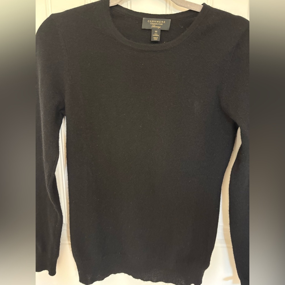 Charter Club Sweater XS Black Crew Neck 100 Cashmere Classic Sweater